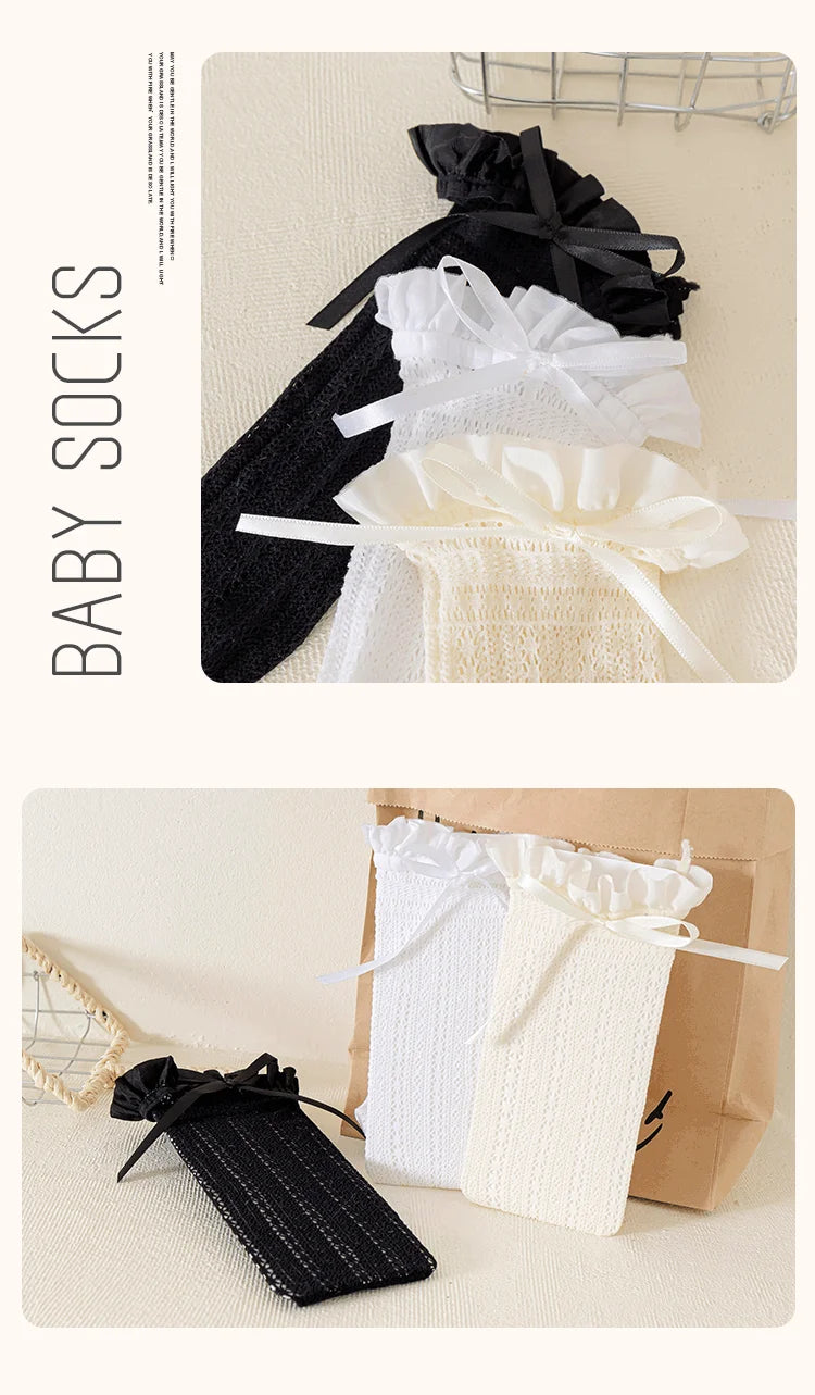 Girls Kids Geometric Retro Twists bowknot Long Kawaii Socks Princess Sweet Baby Over Knee High Sock Hollow mesh Lolita Stockings