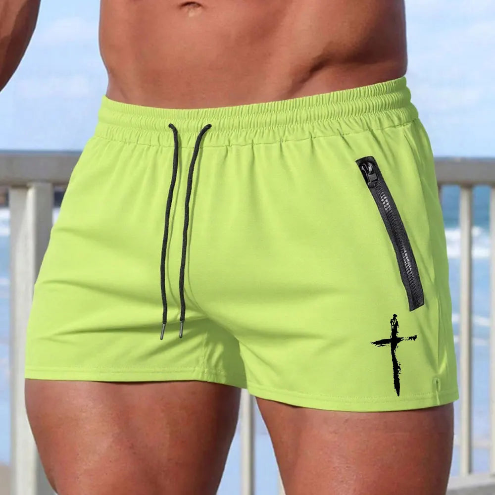 Men's Swimming Trunks Summer Gyms Fitness Bodybuilding Men Cross Print Beach Shorts Boxer Trunks Men Running Sport Sportwaer