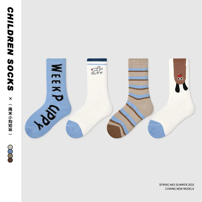 Newest Boys Girls Socks 2025 Spring Baby Cotton Socks Sport Sock  Double Needle 3-12T Children's  Socks