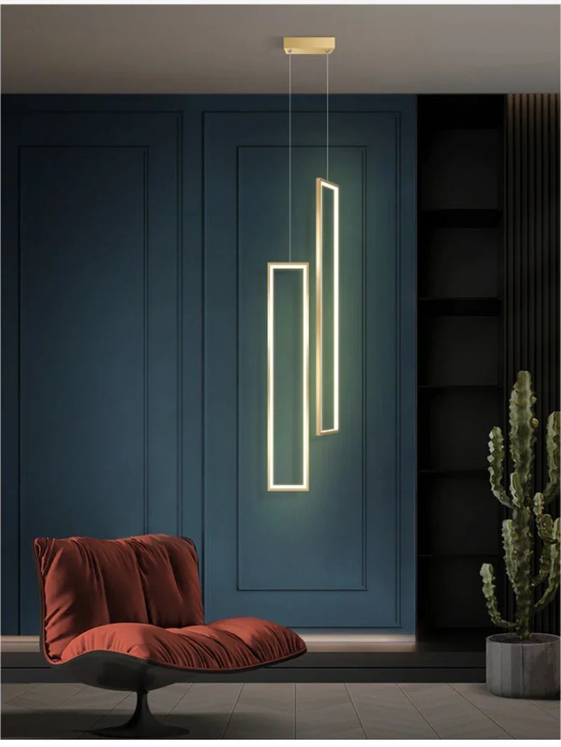Modern Rectangle Led Pendant Lamp Living Room background Wall Chandelier Home Decor Bedroom Bedside Hanging Light Lustre Fixture