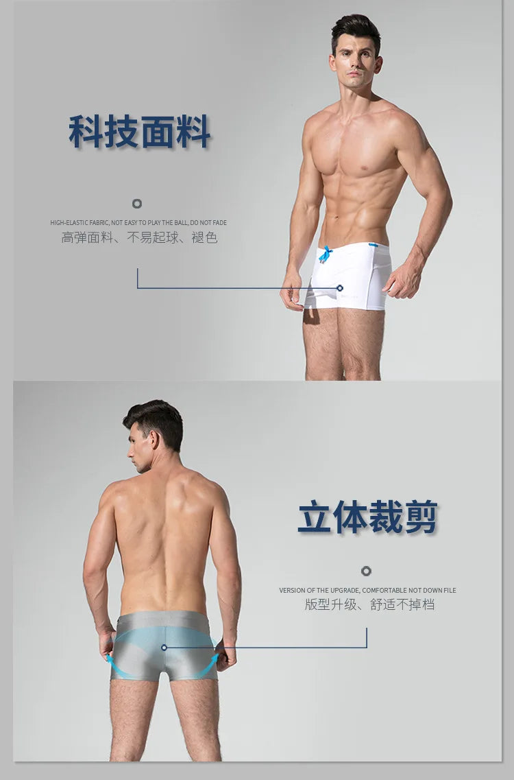 Mens Swimming Trunks Retro Solid Color Mid Waist Beach Shorts Tight Fitting Breathable Swimwear Swim Briefs Surf Boardshorts