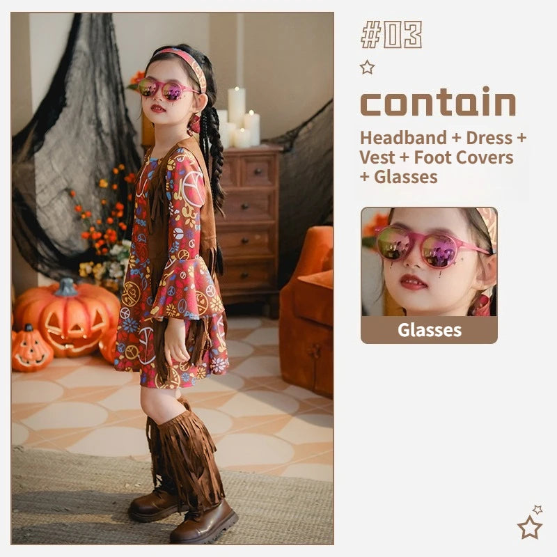European and American Girls Dress Retro Hippie Vintage Style 70s Disco Party Costume Halloween Cosplay Outfit Stage Performance