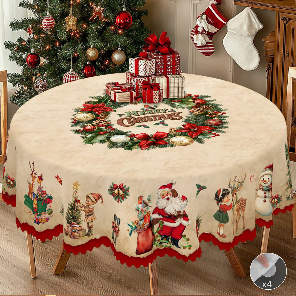1 Piece Merry Christmas Themed Printed Tablecloth, Retro Country Farmhouse Style, Santa Claus, Christmas Gift Pattern Design, Suitable for Christmas, New Year Party, Party Decoration, Kitchen Accessories, Room and Outdoor Dec