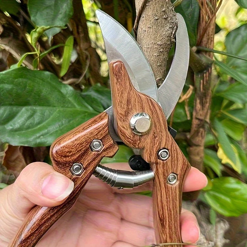 Garden Pruning Shears - Labor-Saving Spring, Sharp Blade, Bent Head, Glass Fiber Wood Grain Sponge Handle