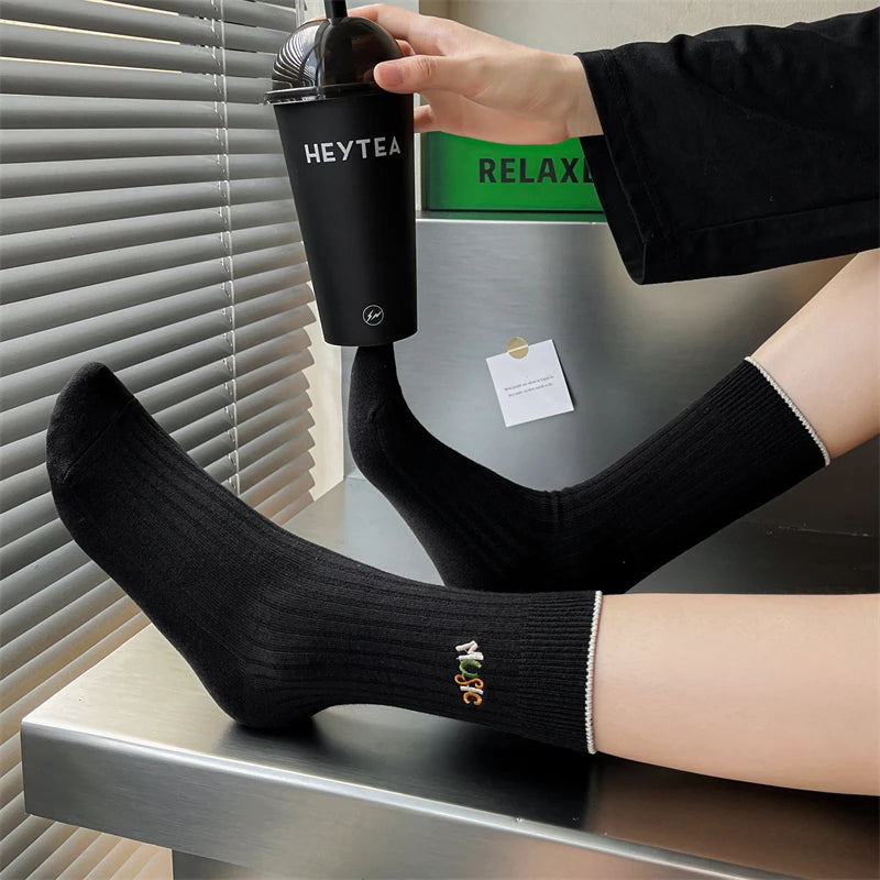 Socks For Women New Fashion Autumn Striped Cotton Long Socks Breathable Soft Korean Style Cute Embroidery Girls Casual Comfort