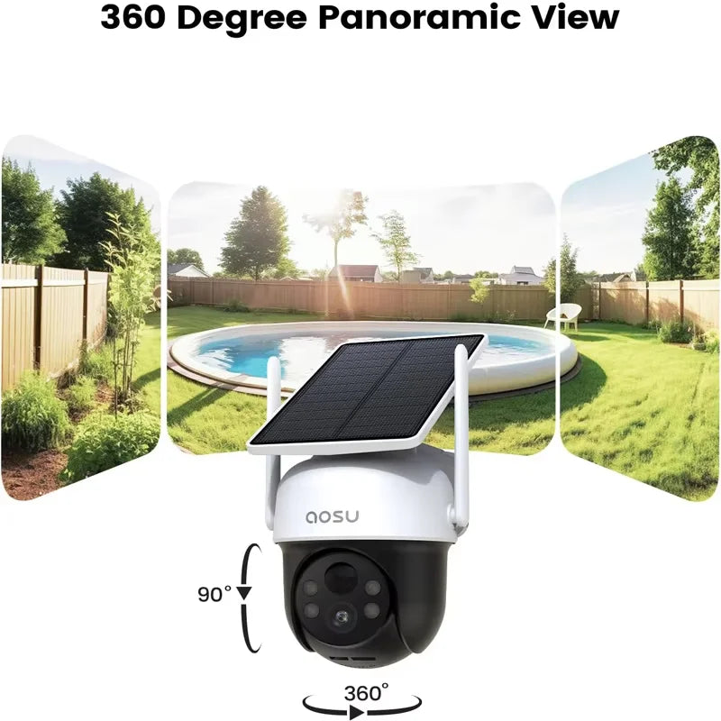 Renewed AOSU 2/4/6/8pcs 3MP Solar Camera 5000mAh Battery Two-way Audio Security Camera Wireless Solar Panel PTZ CCTV Camera