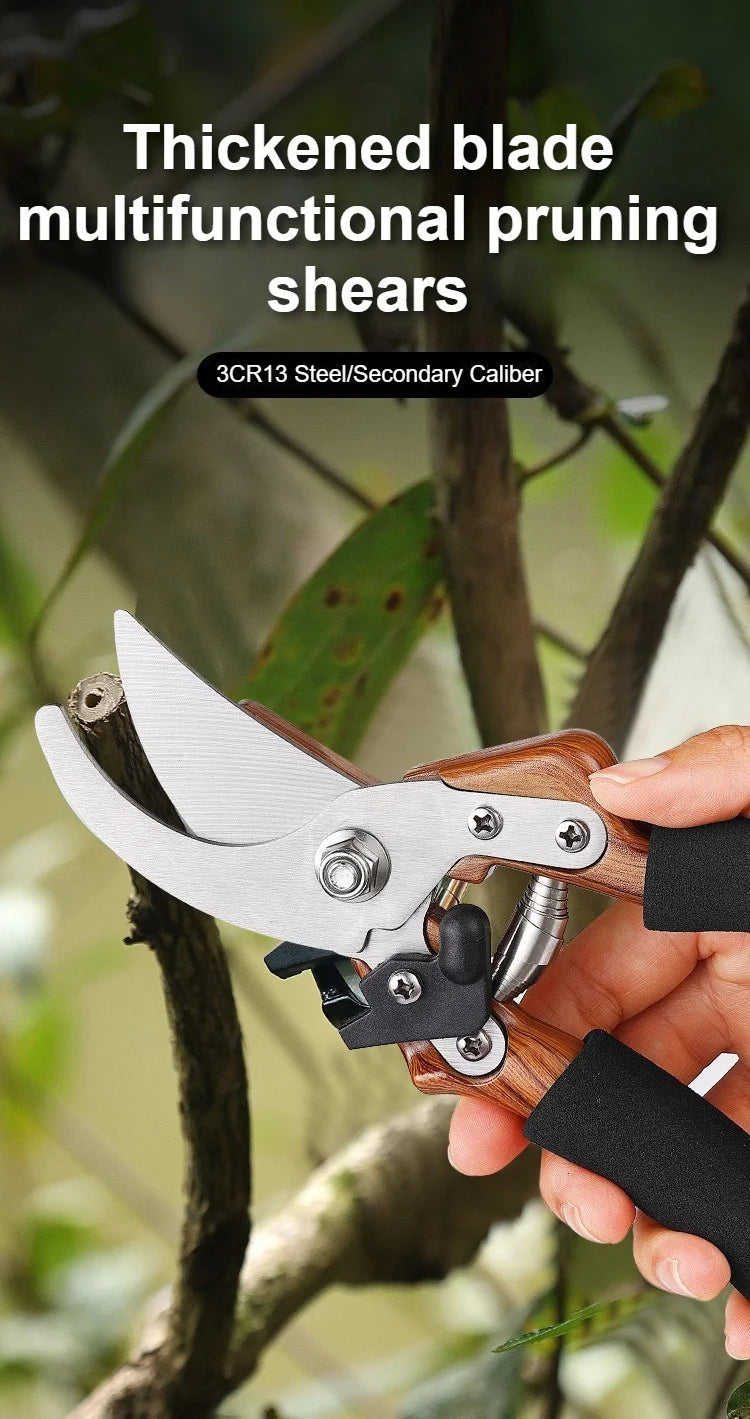Garden Pruning Shears - Labor-Saving Spring, Sharp Blade, Bent Head, Glass Fiber Wood Grain Sponge Handle