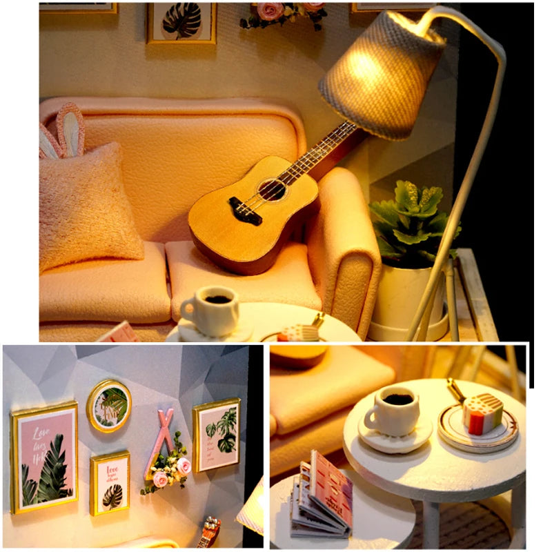 Mini Miniature Dollhouse DIY Small House Kit Making Room Toys Home Bedroom Decorations With Furniture Wooden Craft Doll houses