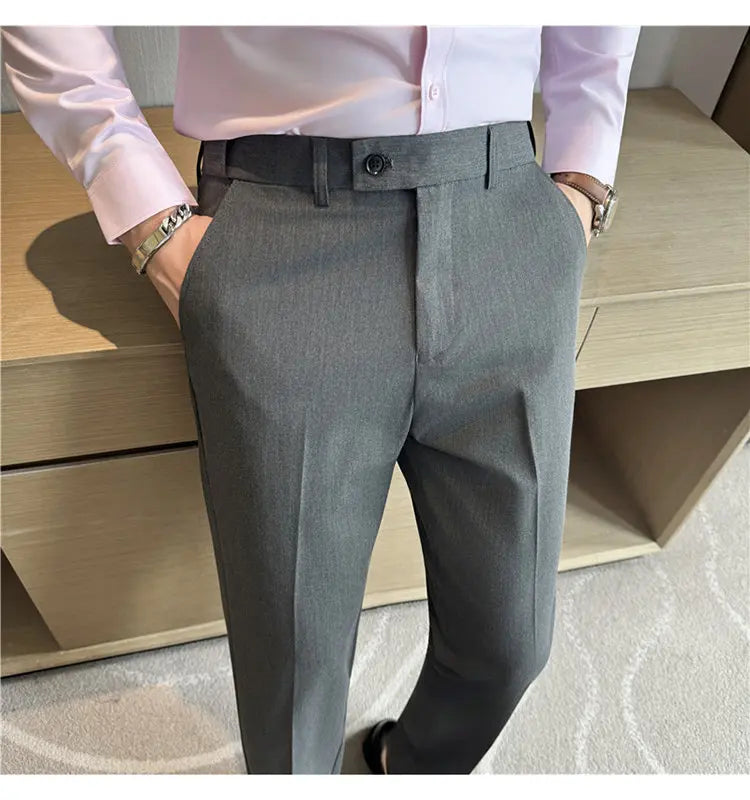 Men Suit Pant Elastic Waist Solid Slim Fit Dress Pants Light Thin Business Casual Office Social Trouser Oversized Men Clothing