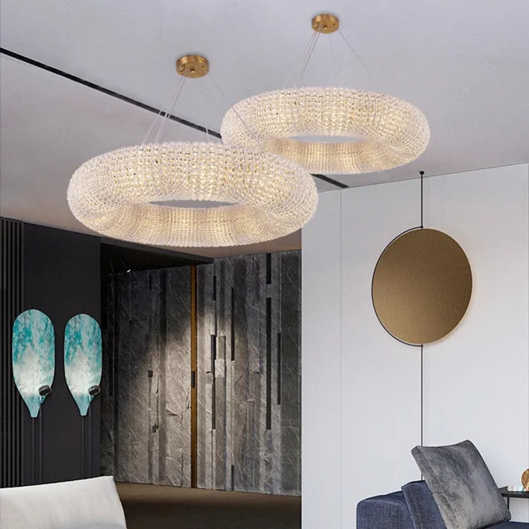 American Luxury Loft Led Chandelier Modern Living Room Pendant Lights K9 Crystal Suspend Lamp Home Decor Indoor  Lustre Fixtures
