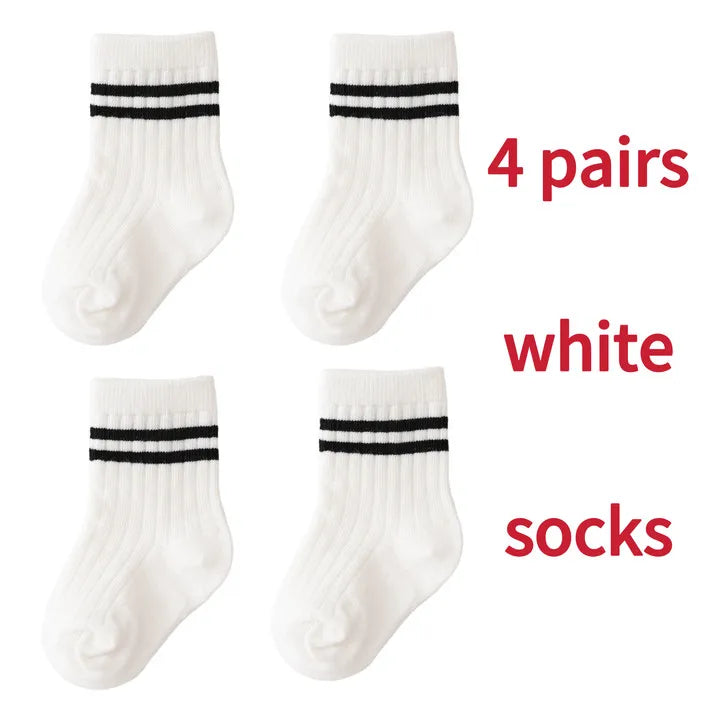 4 Pairs/set Babys Boys Striped Socks Pure Cotton Ribbed Toddler Boys Ankle Socks Pack Soft Kids Accessoies Clothes For 0-5Y Boys