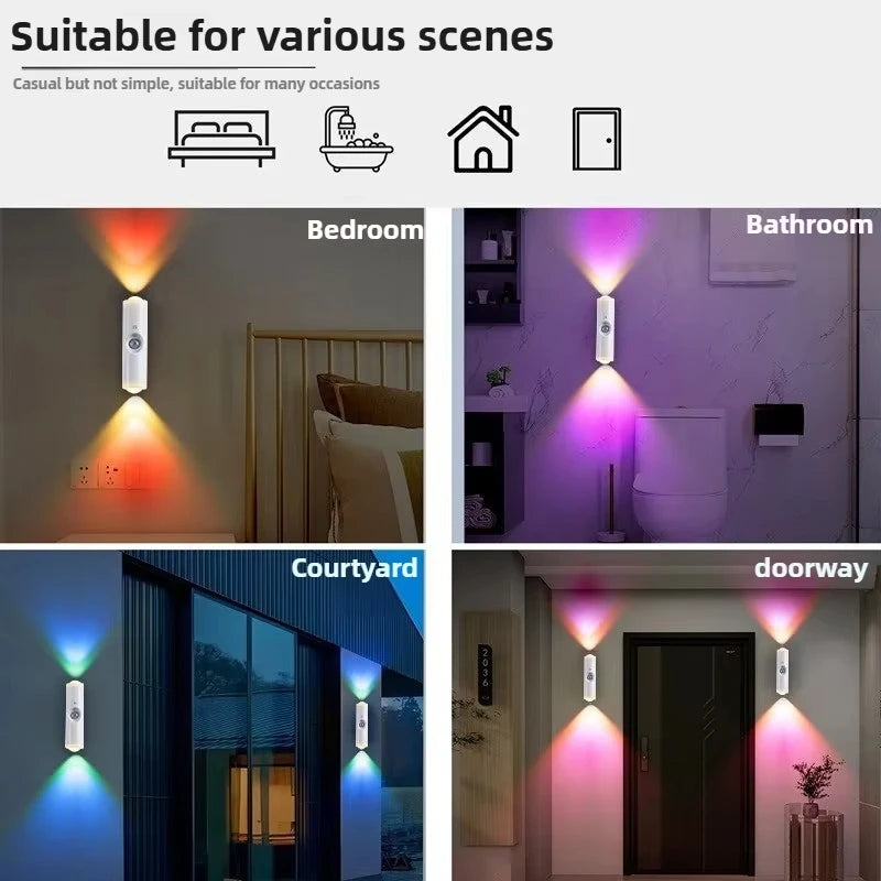 Smart RGB Gradient Night Light Wall Lamp for Bedroom Bathroom Magnetic Motion Sensor Rechargeable Closet Garden Home Decor