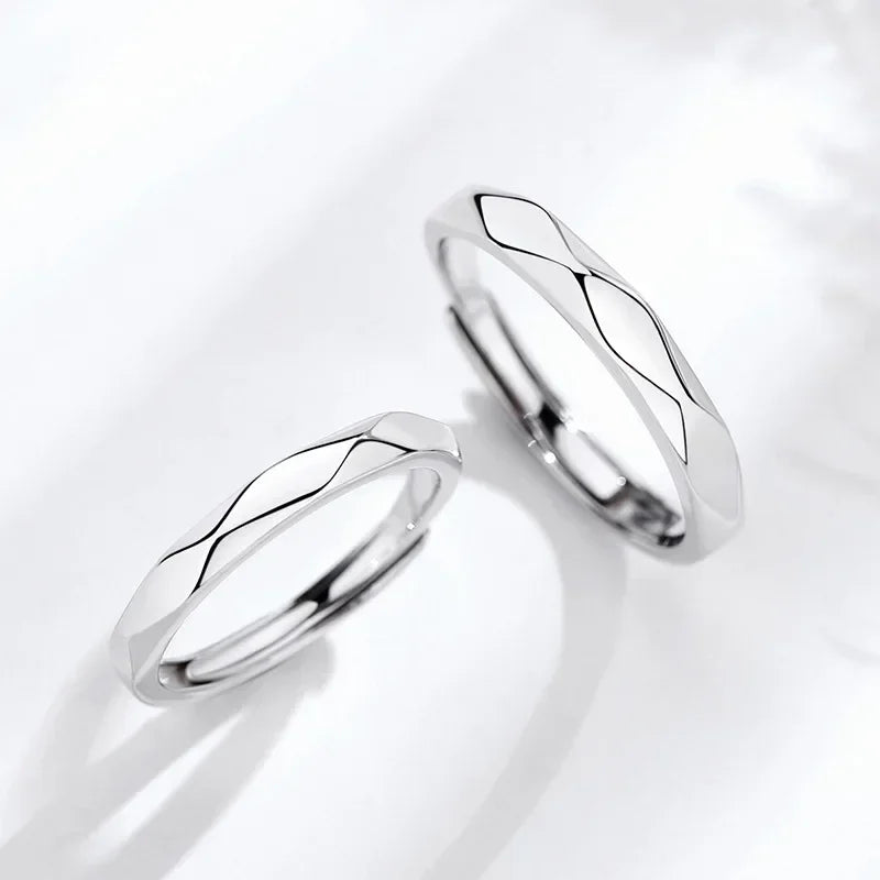 1Pair Simple Rhombus Couple Rings for Women Men Black Sliver Couple Goth Ring Luxury Opening Finger Ring Lover's Jewelry Gifts
