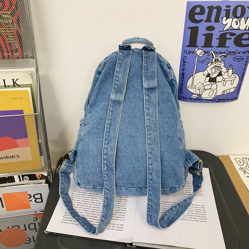 New Men's and Women's Denim Backpack Large Capacity Laptop Bag Travel Backpack College Student Backpack