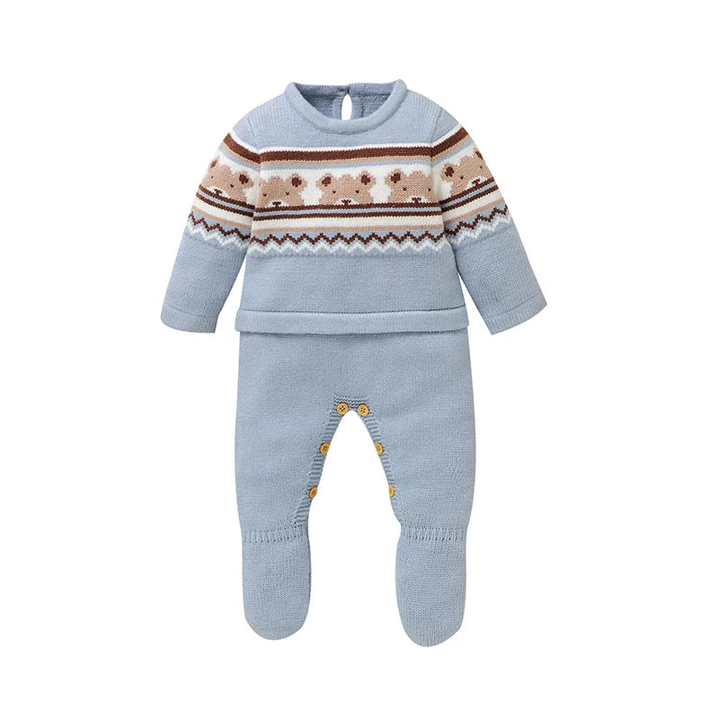 Baby Romper Knitted Toddler Kid Clothes 0-9M Infant Overalls Cute Bears Newborn Boys Girls Jumpsuit Long Sleeve Foot Wrap Autumn