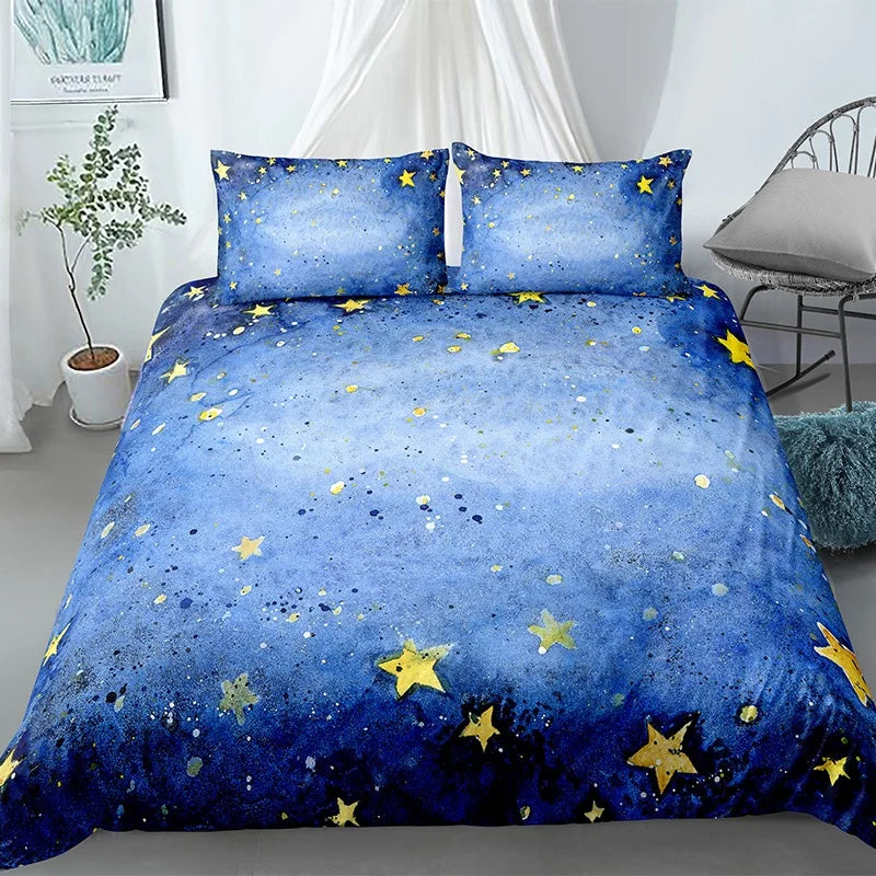 Stars Bedding Set Night Sky Kids Girls Boys Duvet Cover Set Dark Blue Home Textiles Galaxy Bedclothes Men Women Soft Quilt Cover