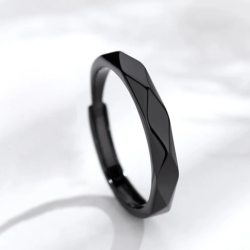 1Pair Simple Rhombus Couple Rings for Women Men Black Sliver Couple Goth Ring Luxury Opening Finger Ring Lover's Jewelry Gifts