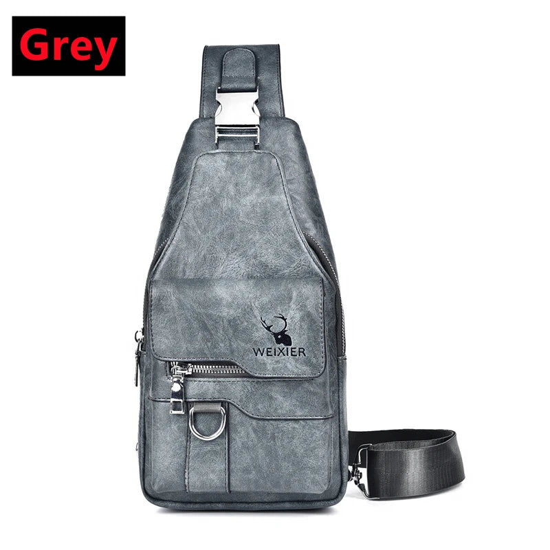 New PU Leather Crossbody Bag Vintage Casual Chest Bag Men Women Large Capacity Waterproof Sling Bag Simple Business Shoulder Bag