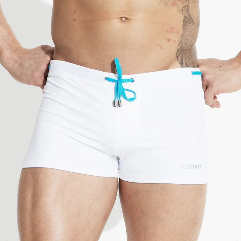 Mens Swimming Trunks Retro Solid Color Mid Waist Beach Shorts Tight Fitting Breathable Swimwear Swim Briefs Surf Boardshorts