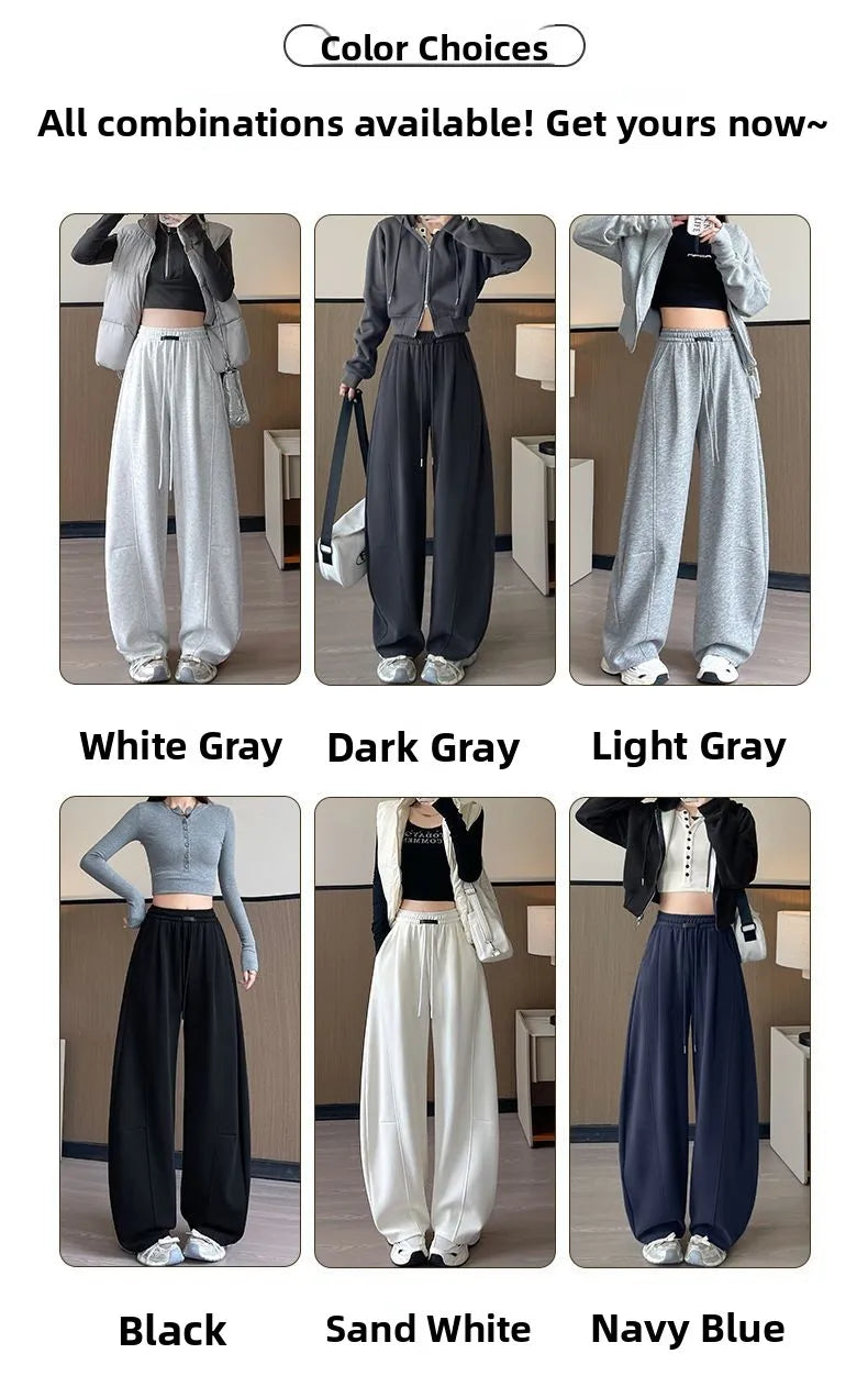Loose Wide Leg Pants Women's High Waist Trousers Casual Sports Grey Curved Blade Long Length plus Size Comfortable Summer 2025