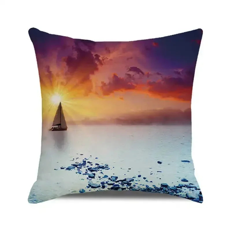 Throw Pillow Cover Watercolor Lighthouse Navigation Ocean Seagull Boat Home Sofa Cushion Cover Home Decor Pillowcase 40x40 Cm