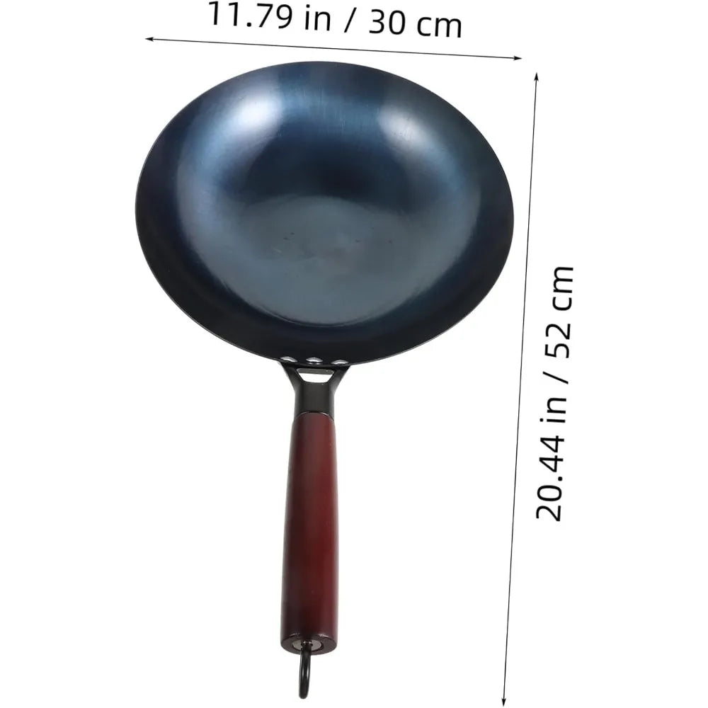 Iron Wok Iron Pot Household Frying Pan Traditional Hand Forged Without Coating Wooden Handle Old-style Non-iron Pot (30cm)