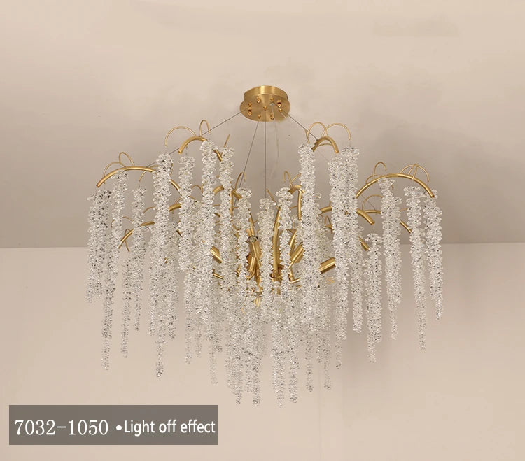 Morden LED Art Strip Crystal Ceiling Chandeliers Branch Pendant Lamp Villa Hall Hanging Light Home Decor Lustre Lighting Fixture