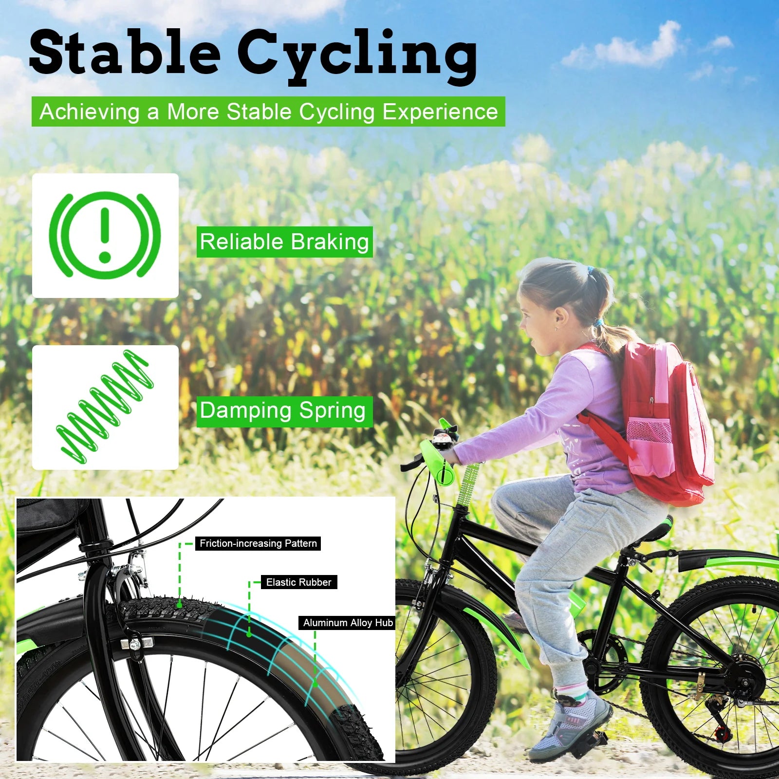 20" Mountain Bike 7 Speeds Kids Bicycle Dual-Disc Brakes Unisex Children's Bicycle Height Adjustable MTB Boys Girls Riding Bike