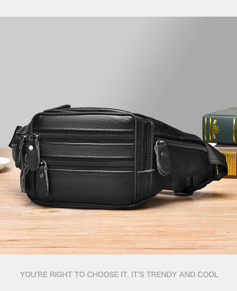 Large Capacity Waterproof PU Leather Men's Waist Bag Male Zipper Site Workers Travel Phone Bag Fanny Pack Men