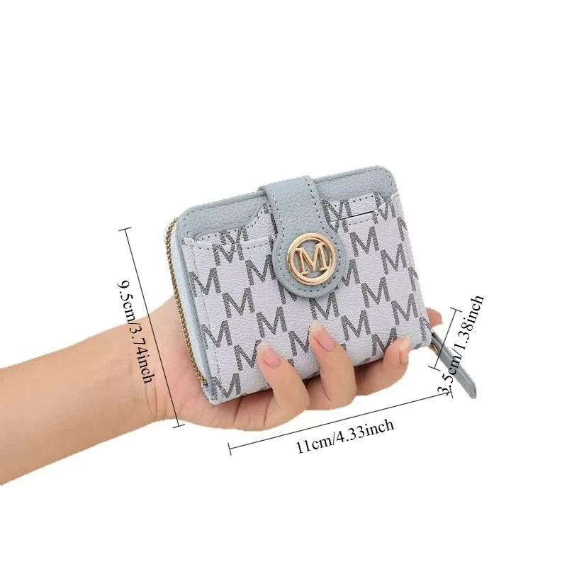 Women’s Short Wallet Lady Purse M Letter Zipper Coin Purses Money Bags ID Holder Wristlet Bag