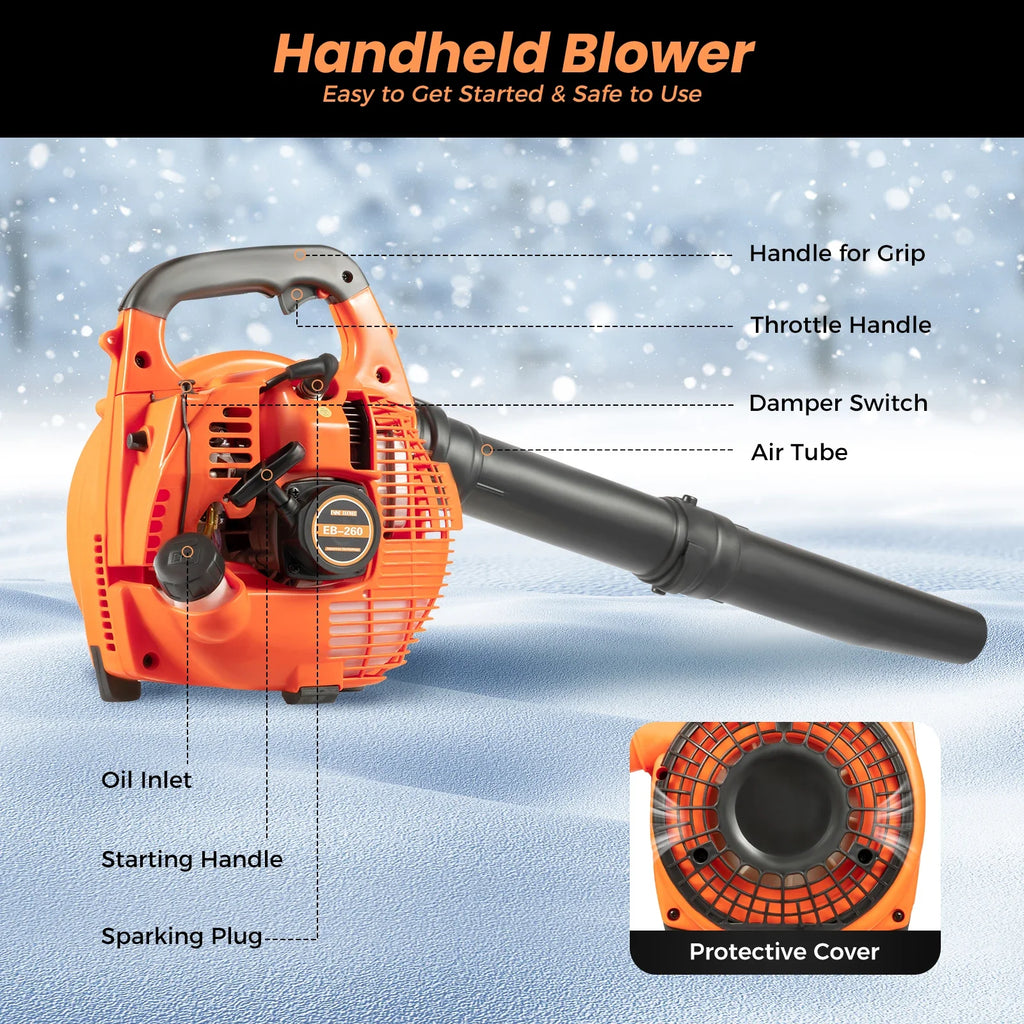 Gasoline Leaf Blower 25.4cc,Gas-Powered Leaf Blower with 25.4cc Engine,Anti-Suction Mesh,Ergonomic Handle for Yard and Lawn Care