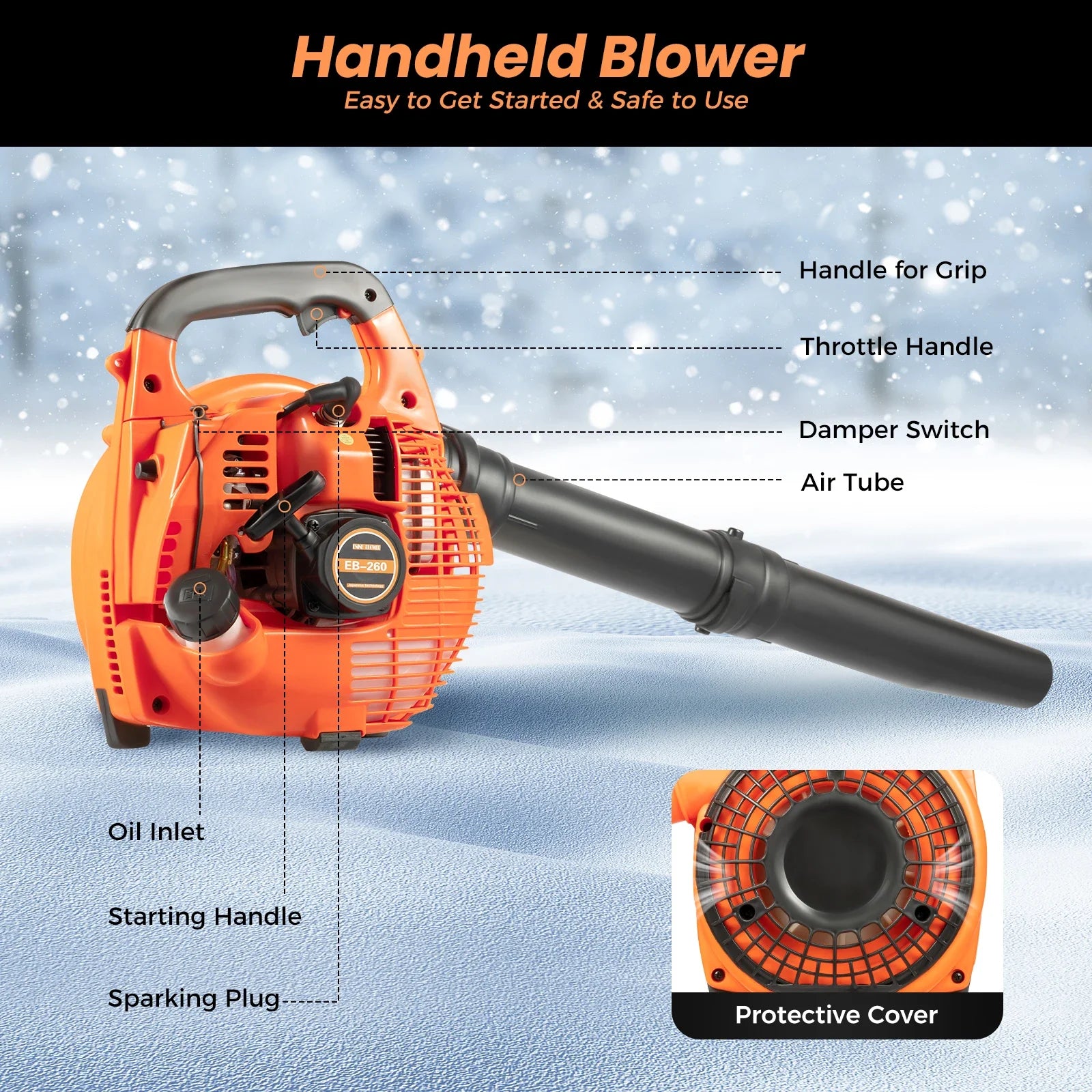 Gasoline Leaf Blower 25.4cc,Gas-Powered Leaf Blower with 25.4cc Engine,Anti-Suction Mesh,Ergonomic Handle for Yard and Lawn Care