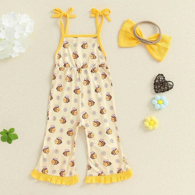 Adorable Infant Girl Floral Print Romper with Matching Headband Set for Summer Beach Vacation Outfit 2 Pcs Set