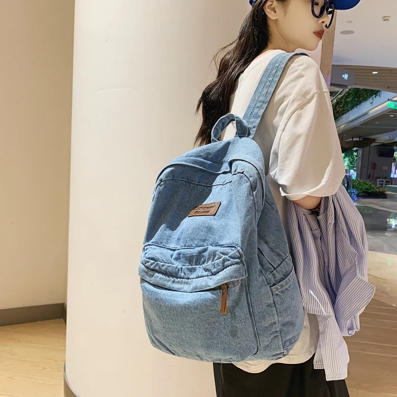 New Men's and Women's Denim Backpack Large Capacity Laptop Bag Travel Backpack College Student Backpack