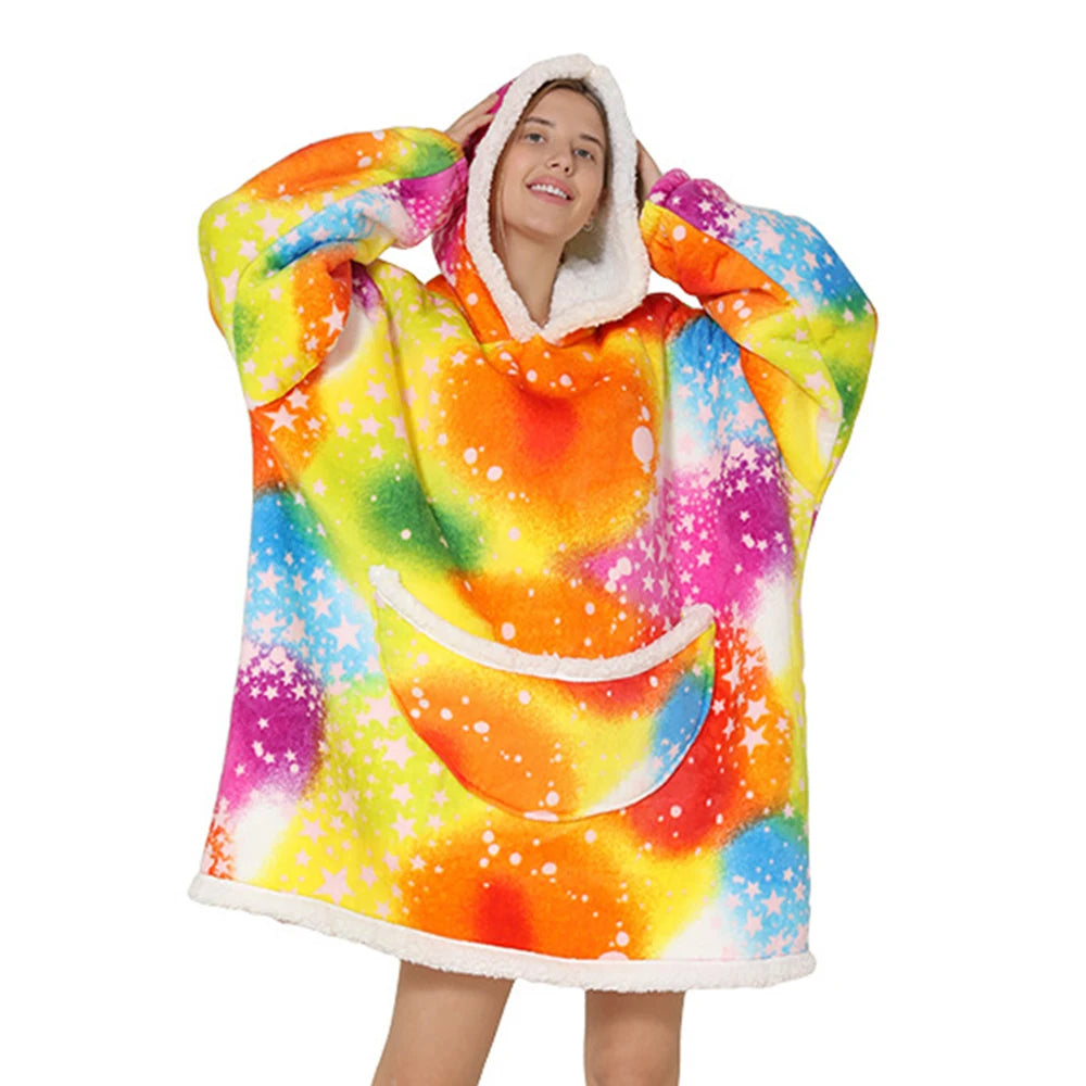 Lazy Hoodie Blanket Oversized for Women Winter Fleece Sherpa Leopard Print Sleeping Blanket Hoodies Thicken Fleece Sweatshirt