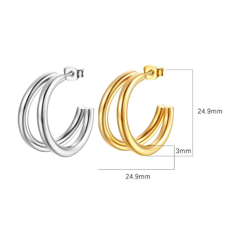 Most Popular Style Titanium Steel Hoop Earrings For Women C-type Peach Heart Round Ear Ring Non-fading Hot Selling Ear Jewelry