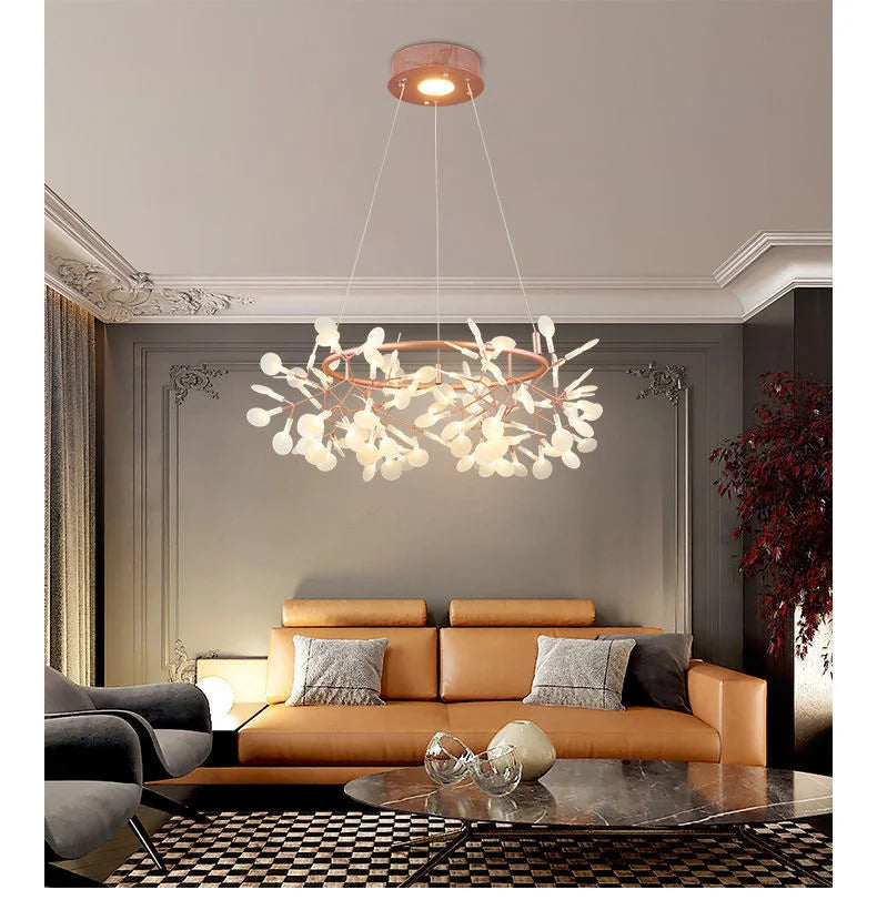 Nordic LED Firefly Ceiling Chandelier Modern Living Dining Room Pendant Lamp Bedroom Hanging Light Lustre Home Decor Fixture2023