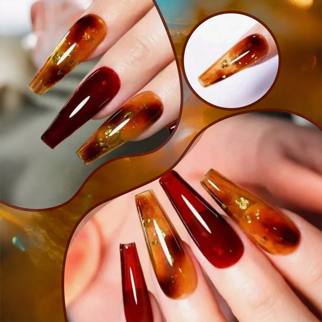 10ML 1-8pcs Autumn Brown Amber Series Jelly Gel Nail Polish Leopard Nails Popular Online Celebrity Ice Clear Caramel Nail Polish
