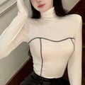 Women's Clothing Autumn Winter Korean Fashion High Collar Y2K Sexy Basic T-shirts Elegant Chic Black White Long Sleeve Slim Tops