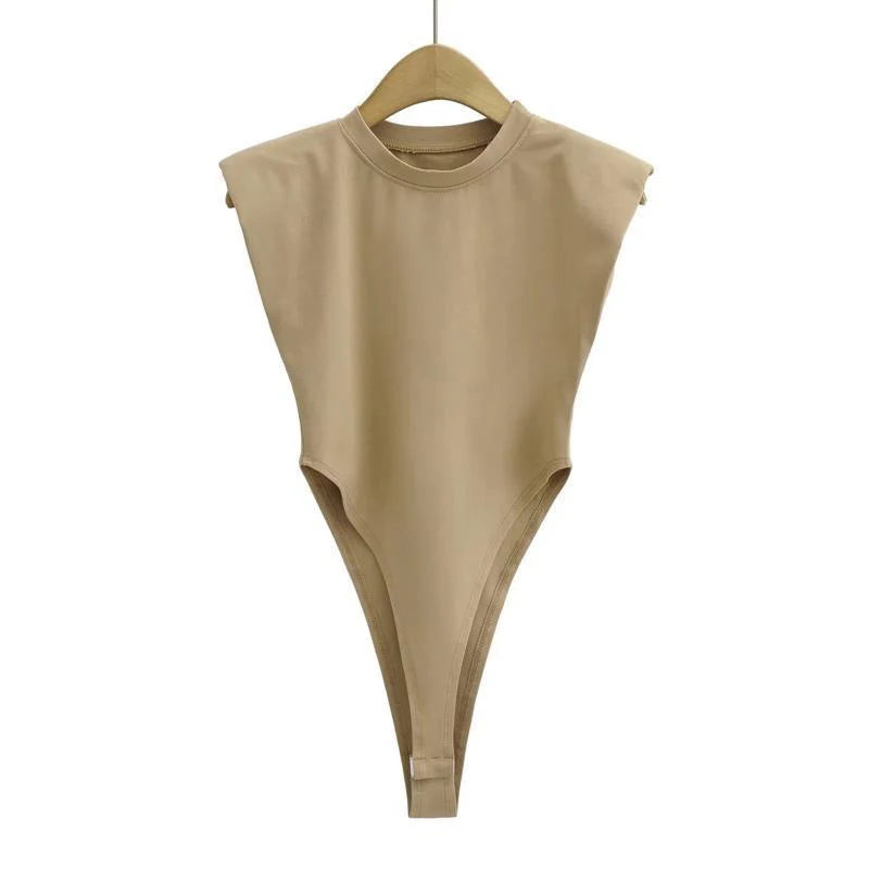 Summer 2025 Sexy Women's Bodycon Bodysuit Sleeveless Padded Shoulder One-Piece Black White Sexy Tops for Women