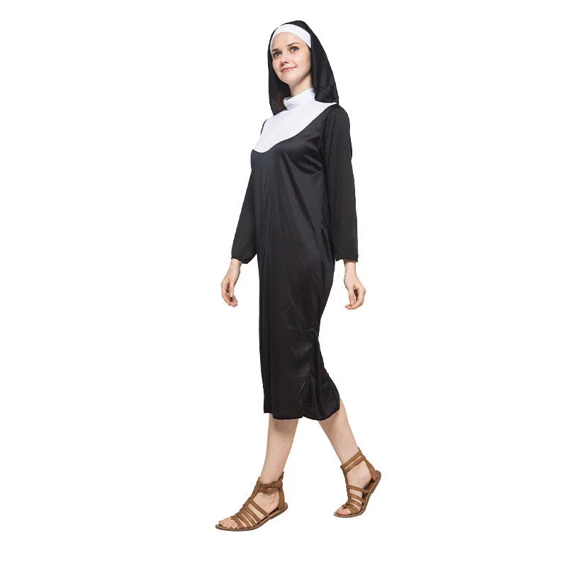 Halloween Costume Women's Nun Costume Traditional Adult Sister Black Robe Religious Costumes CosplayHalloween Costumes for Women