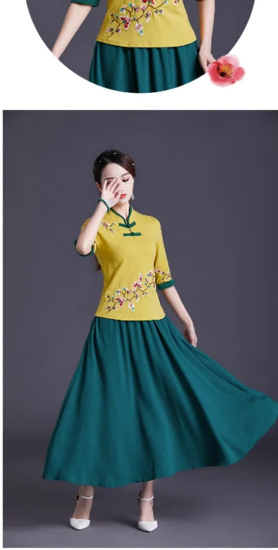 Women Clothes Shirts for Women T-shirts Y2k Tops Vintage Women Clothing Fashion Casual Elegant Summer Embroidery Ethnic Style