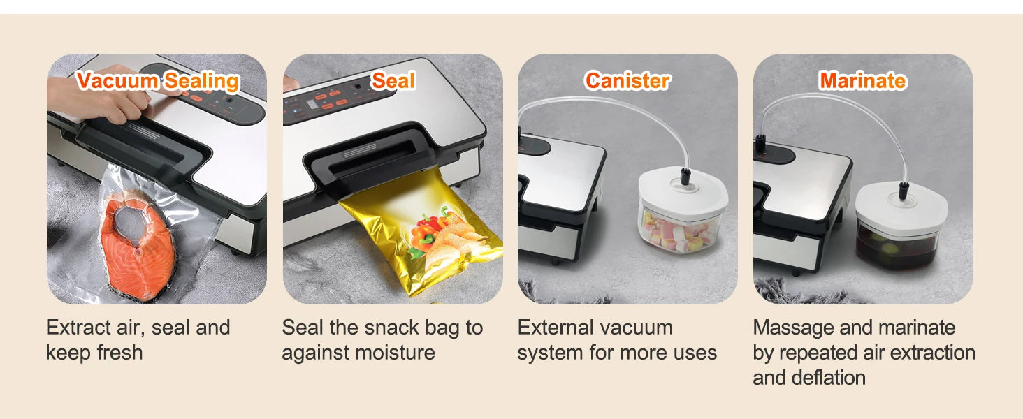 SucceBuy 90Kpa 130W Vacuum Sealer Food Packaging Machine with Free 10pcs Vacuum bags for Household Kitchen Vacuum Food Sealing