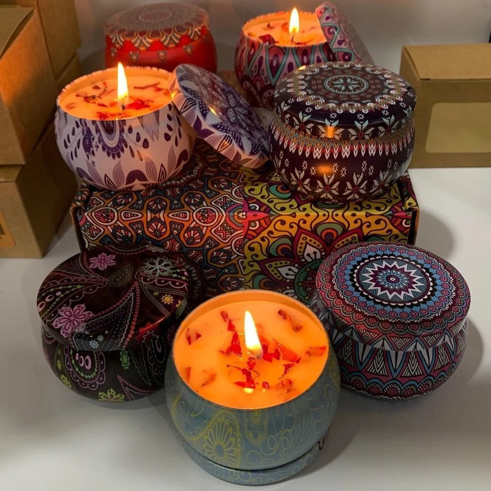 Scented Candles Blue Wind Chimes Aromatherapy Candles for Home Long Burn Scented Candles with Lid Sustainable Use of Tin Boxes