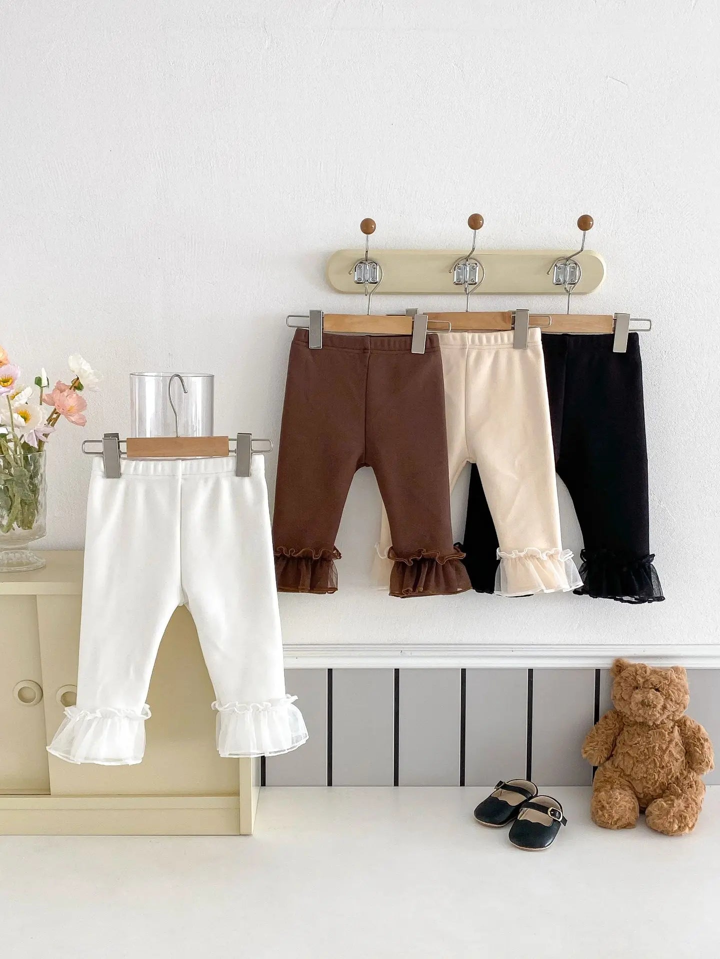 Winter Baby Girl Clothes Fleece Lined Warm Pants with Lace Ruffles Cute Toddler Girl Trousers 0-3Y Kids Casual Outerwear Pants
