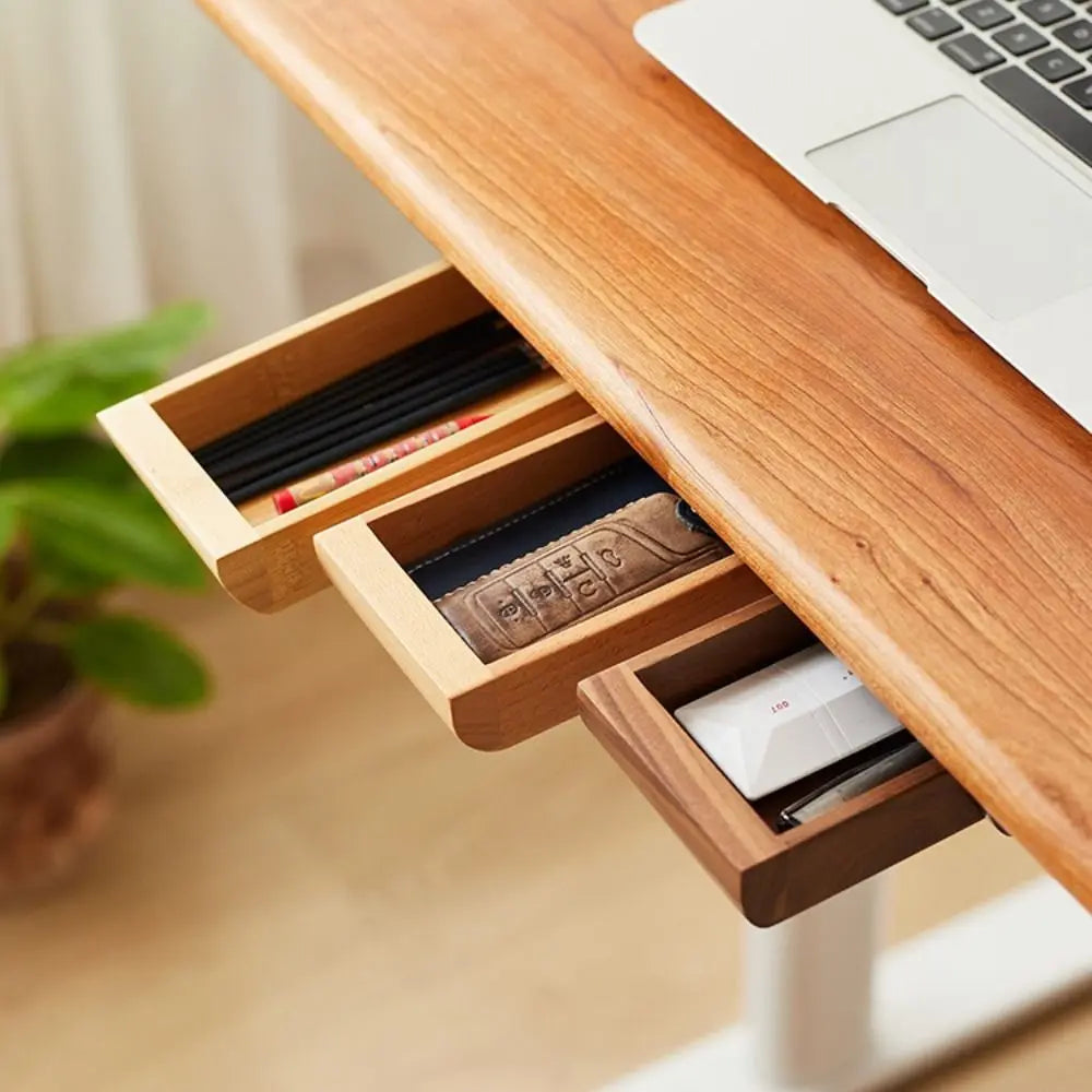 Invisible Storage Box Decoration Bamboo/Walnut Adhesive Hidden Drawer Home Storage Stationery Container Wooden Storage Drawer