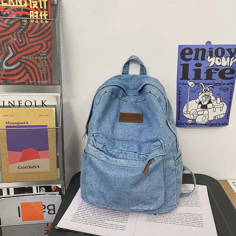 New Men's and Women's Denim Backpack Large Capacity Laptop Bag Travel Backpack College Student Backpack