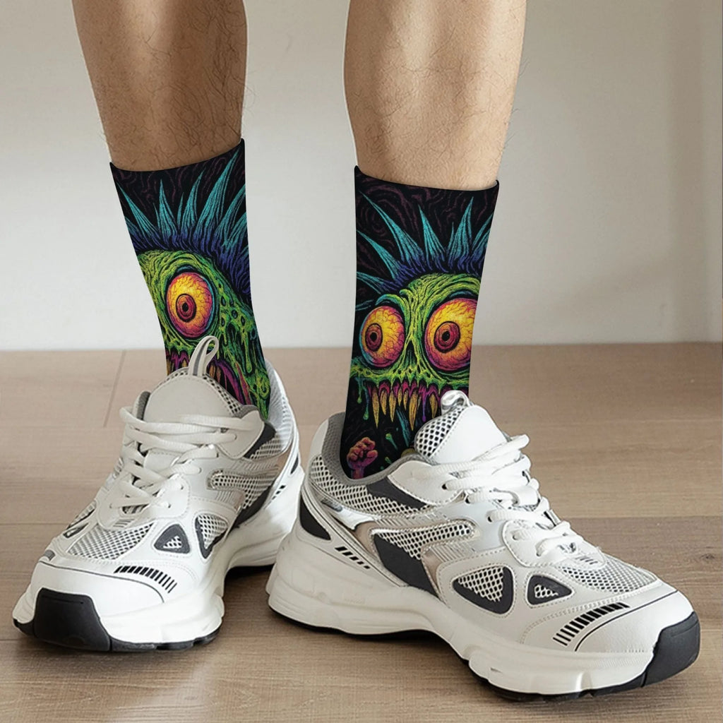 1 Pair Amusing Horror  Quirky Classic Horror Socks for Men Featuring A Retro Harajuku Street Style Perfect Funny Unique Gift