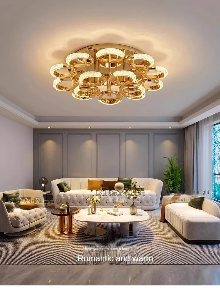 Modern Chandelier For Living Room Bedroom Nordic Golden Ring Ceiling Lamp Luxury Home Decor Indoor Ceiling Light Lustre Fixtures