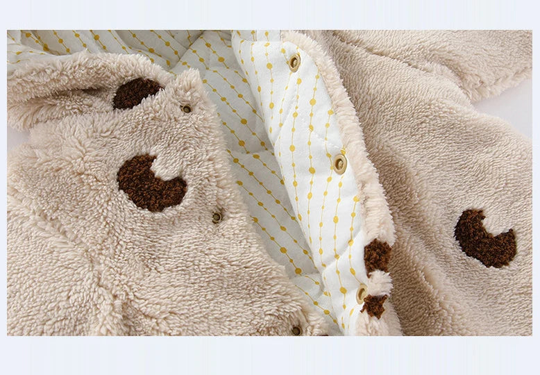 Winter Newborn Clothes Cotton Padded Toddler Clothes Fur Lining Girls Hoodie Footies Warm Jumpsuits